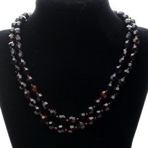 Vintage Double Strand 'Western Germany' Dark Brown Crystal Necklace
